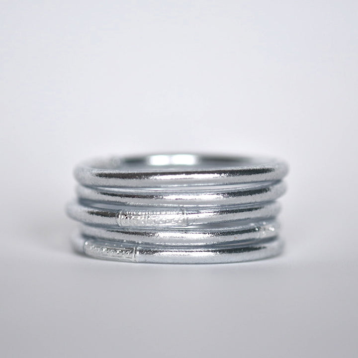 Stack of five Silver Color Golf Leaf Temple Bangles with Mantra Handmade Manipura