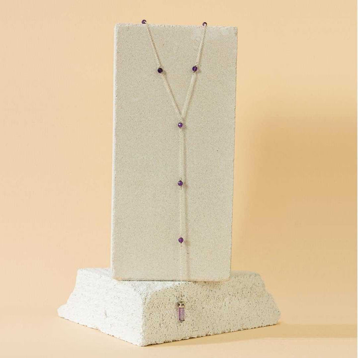 True Clarity Tie Necklace with Natural Amethyst and Sterling Silver
