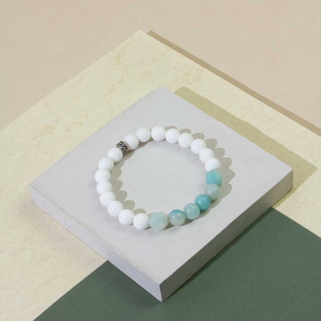 Tropical White Jade and Amazonite Gemstone Bracelets Handmade by Manipura
