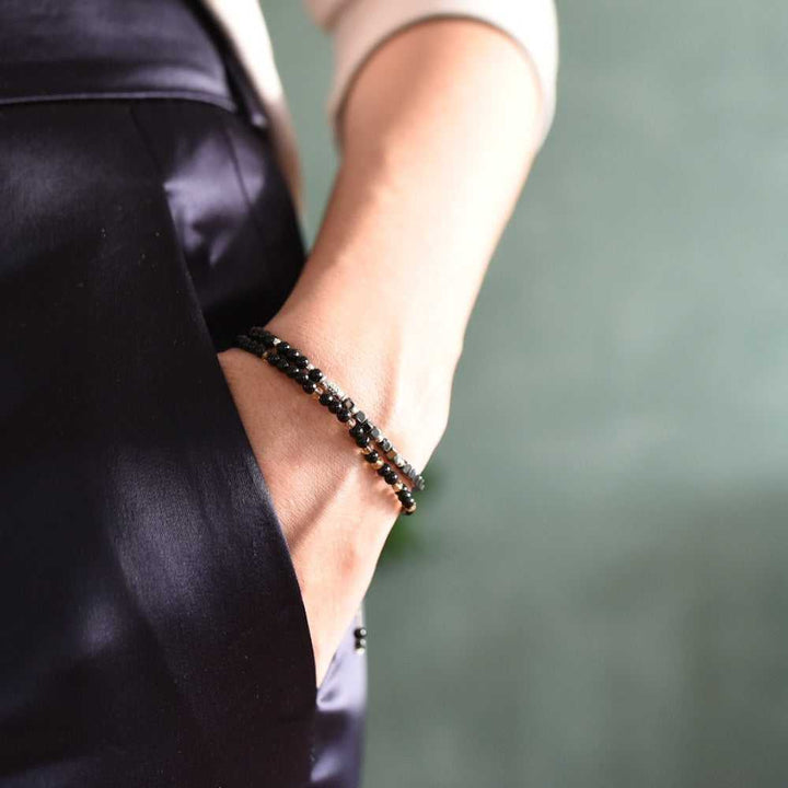 Black Onyx Adjustable Gemstone Bracelet by Manipura Malas at