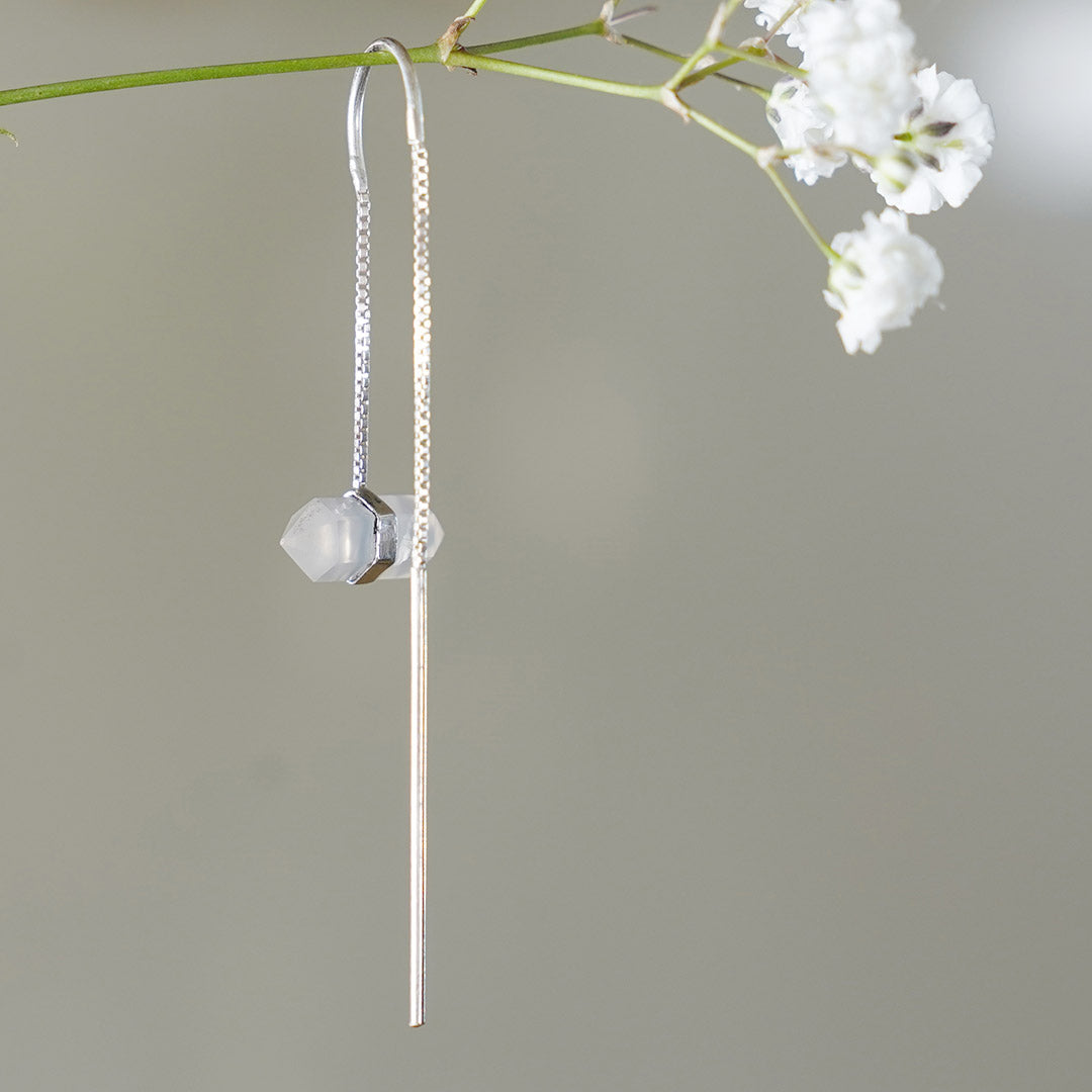 Silver Earring with Double terminated Clear Quartz Crystal on a flower