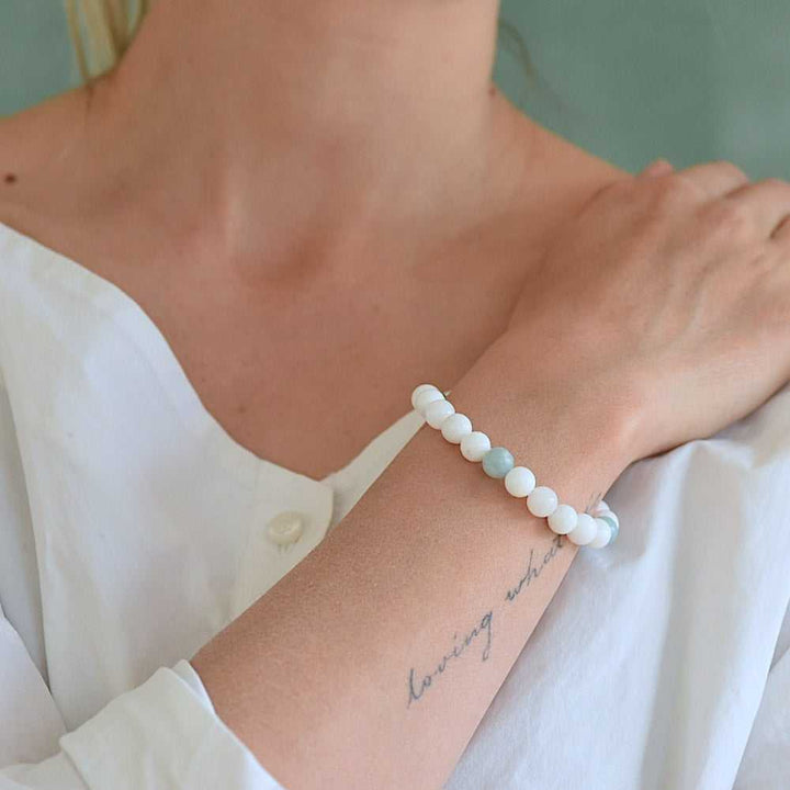 White light gemstone Bracelet handmade by Manipura with White Jade and Amazonite beads