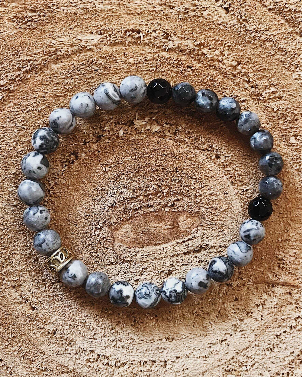 bracelet with Onyx, Labradorite and Larvikite
