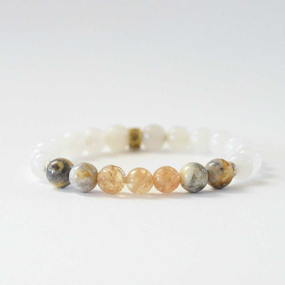 Jasper Citrine and White Jade Gemstone beaded Bracelet handmade by Manipura