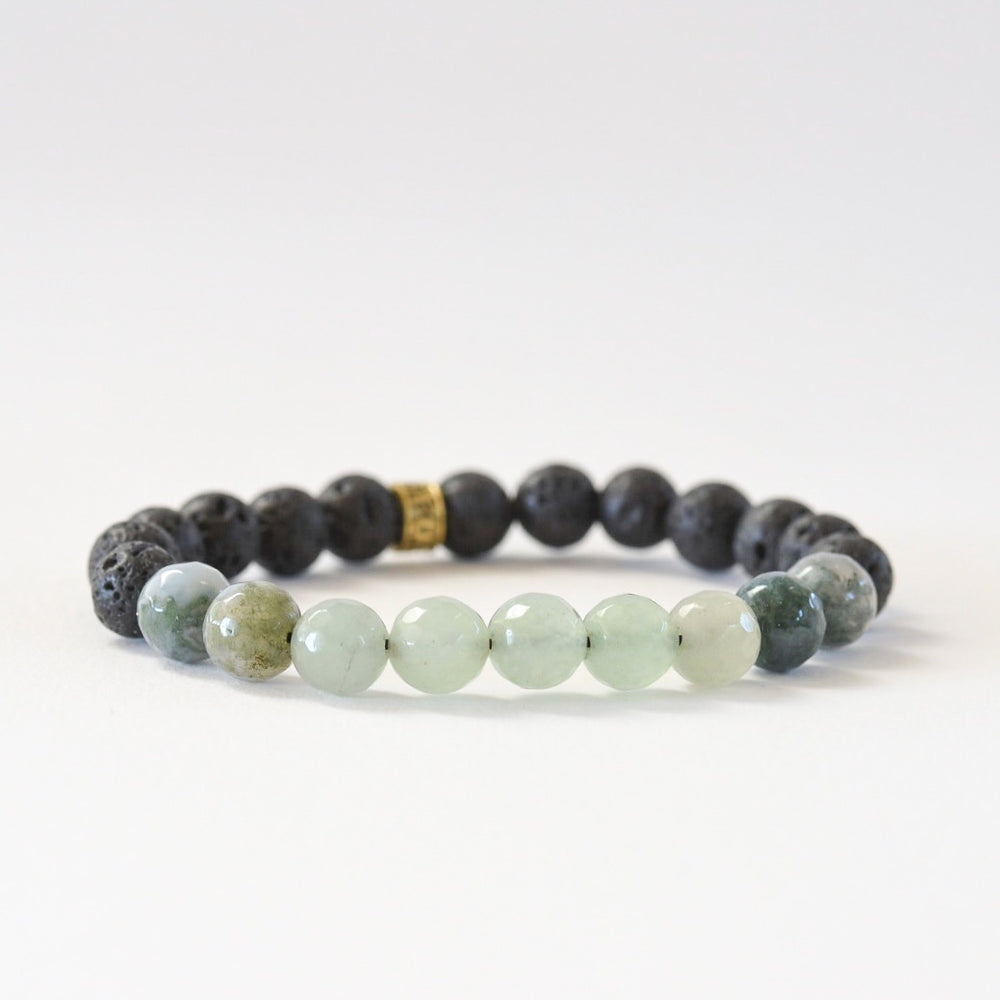 'Lush Earth' Jade, Agate, and Lava Gemstone Bracelet by Manipura Malas at 35.00