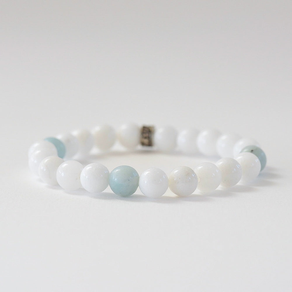 White light gemstone Bracelet handmade by Manipura with White Jade and Amazonite beads