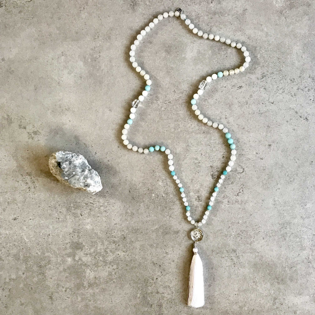 Crystal Clear Gemstone Mala with Quartz, Jade and Amazonite beads