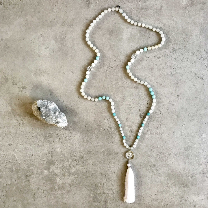 Crystal Clear Gemstone Mala with Quartz, Jade and Amazonite beads