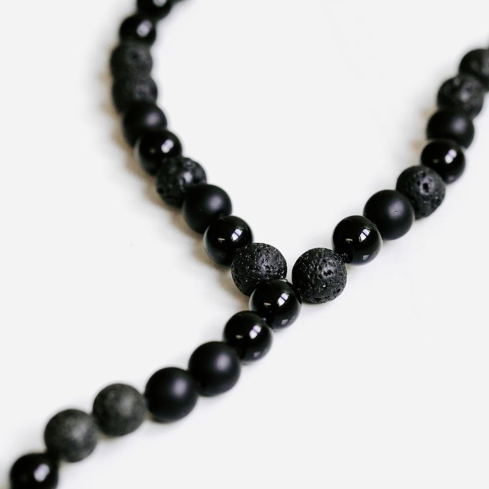 Black Tie Mala with a Rough Crystal Pendant - Handmade with 108 Mala Beads by Manipura