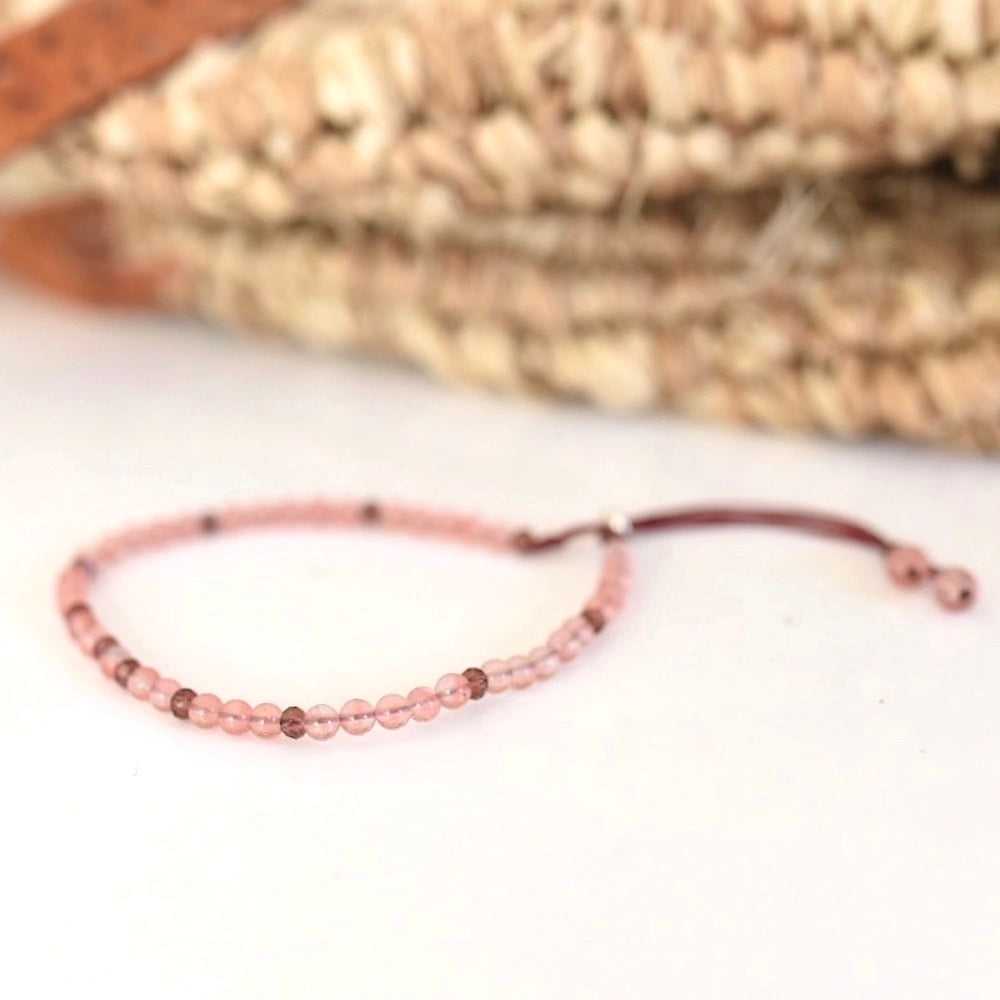 Pink Rose Quartz Adjustable Gemstone Bracelet by Manipura Malas at