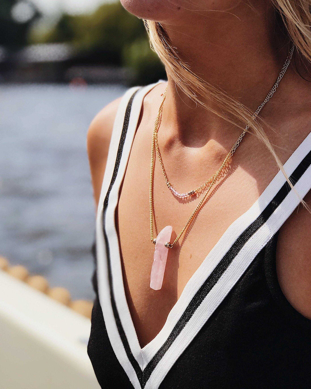 Rose Quartz Necklace by Manipura Malas at
